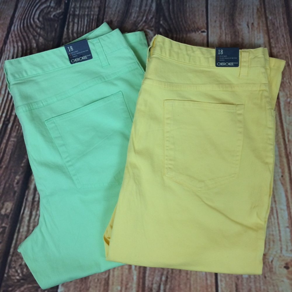 Cherokee Yellow & Mints Cropped Pants Bundle NWT- 2 Pairs size 18